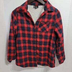 Girls Red Black Plaid Fleece lined Shirt Jacket Size Medium